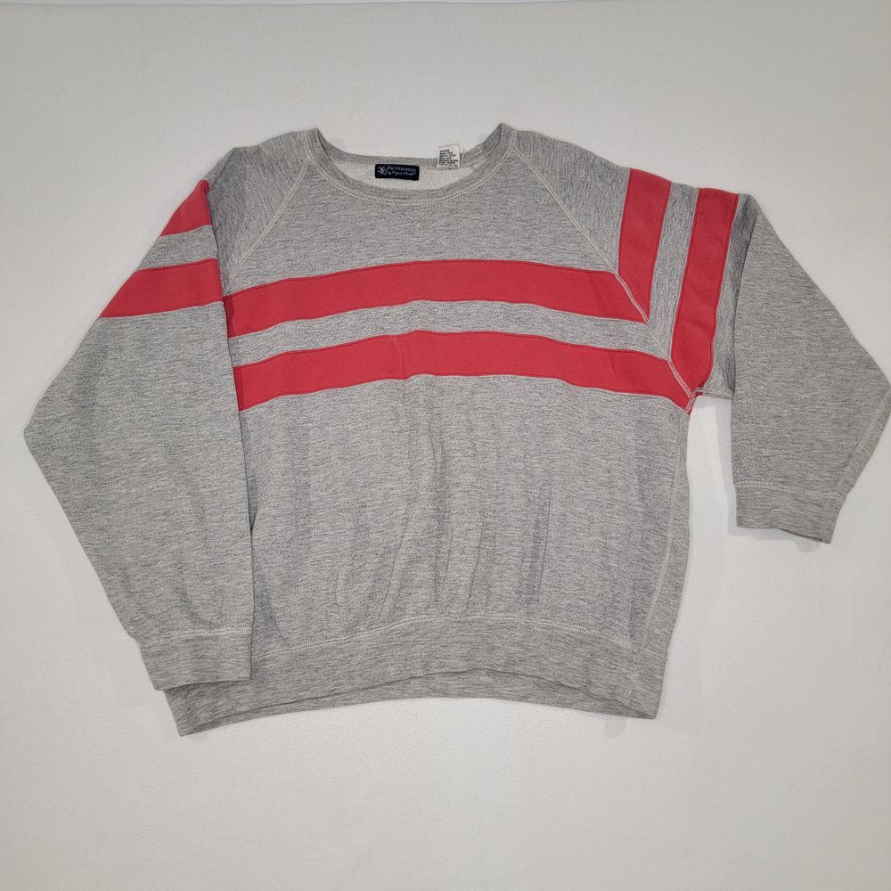 Y2K Austin Reed‎ Sweatshirt Mens Sz XL Extra Large Grey Red Striped Jumper